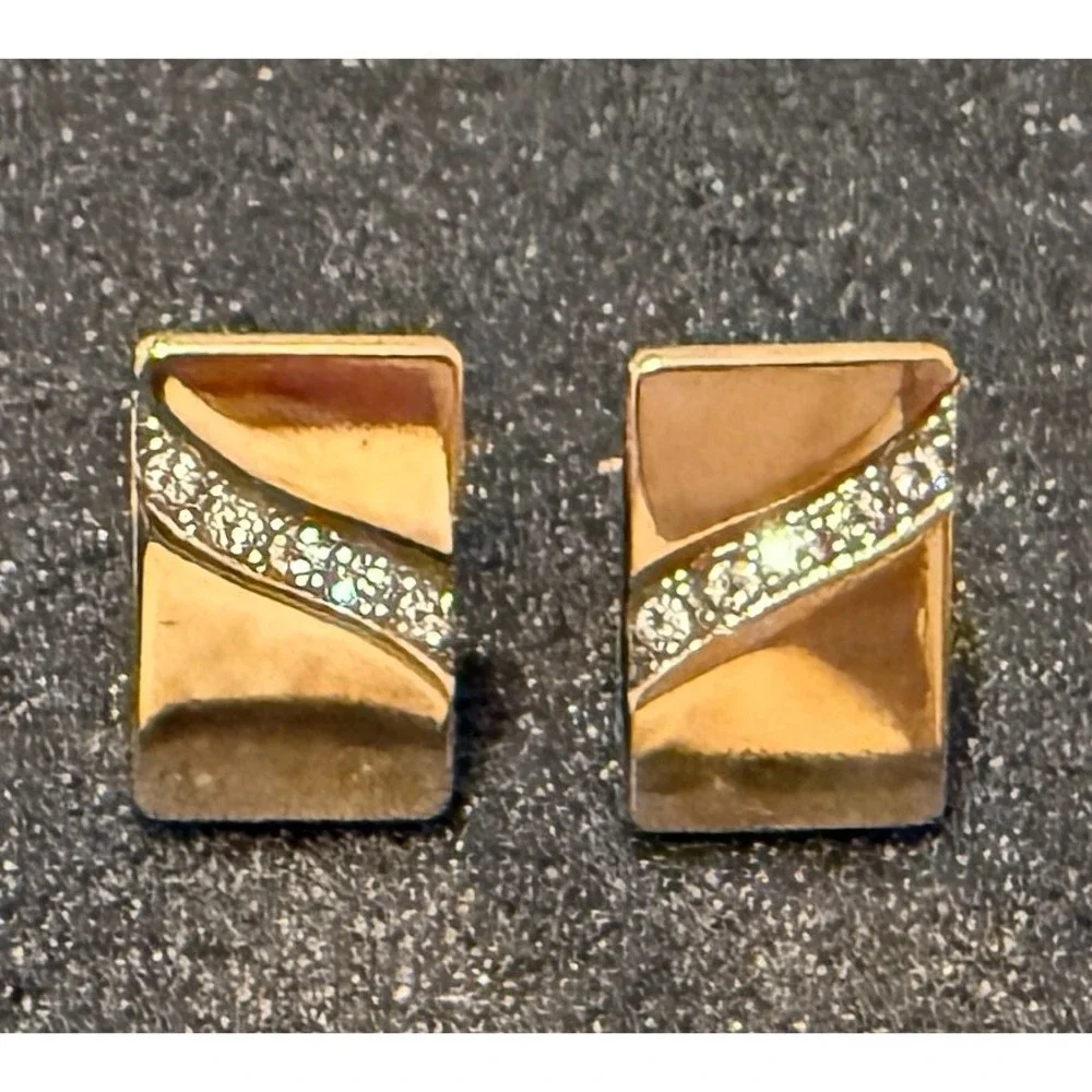 Vintage Stafford Gold Tone Rhinestone Rectangle Enamel Cufflinks Original Box